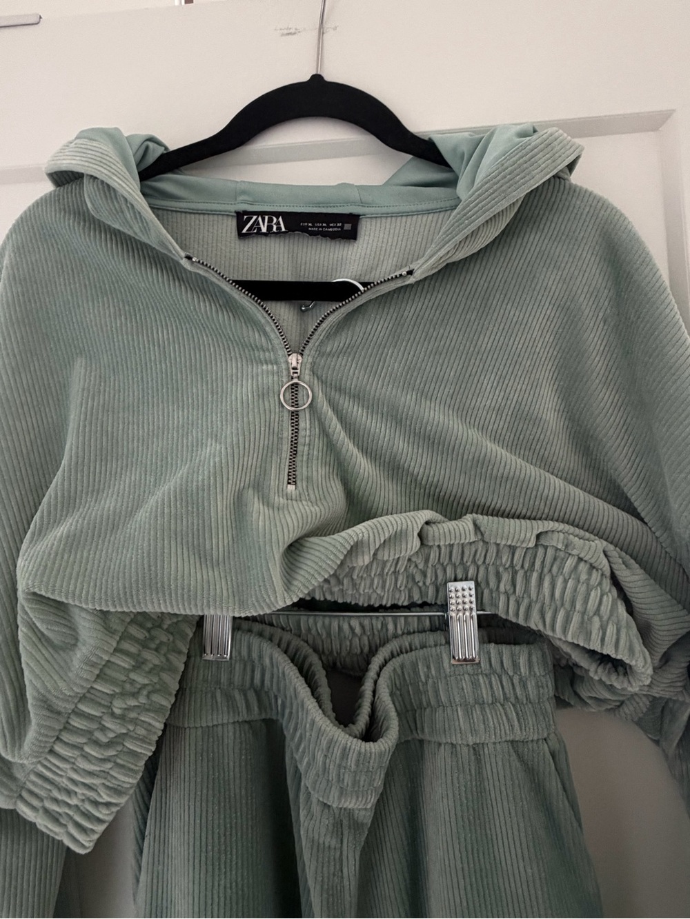 ZARA Sage Green Cropped Corduroy Hoodie - Picture 4 of 4